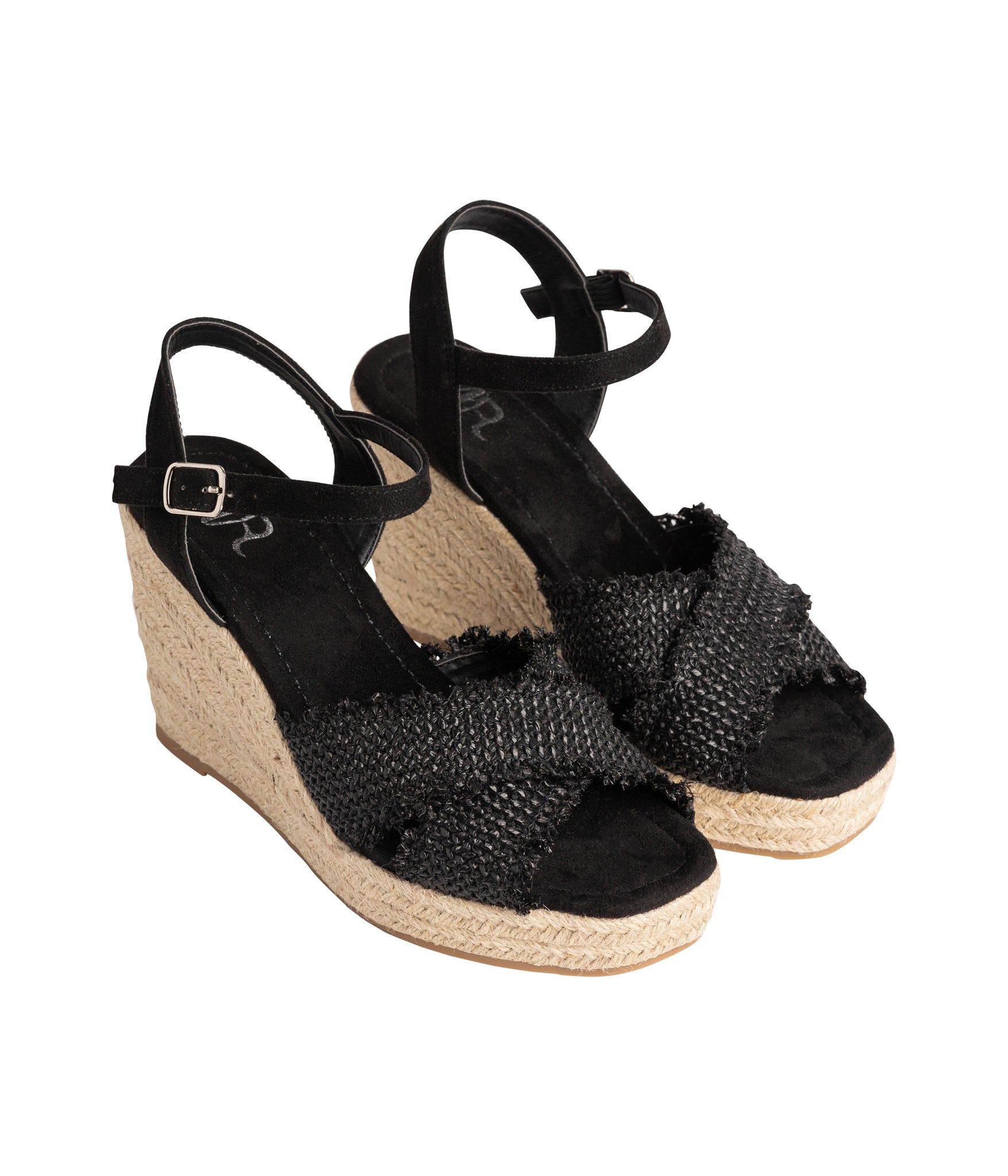 Elinor Black Wedge Sandals Ankle Strap 3 Point 5 Inch Heel Naughty Monkey